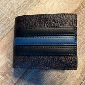 Coach Brown and Black Wallet with Blue Accent